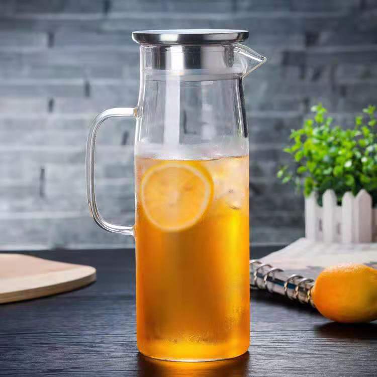 Transparent Glass Stainless Steel Lid Cold Water Kettle Household Living Room Entertaining Guests Large Capacity Milk Juice Cold Water Kettle