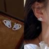 Korean Shine Zircon Planet Earrings Women French Retro Personality Simple Design Versatile Temperament Stud Earrings Jewelry