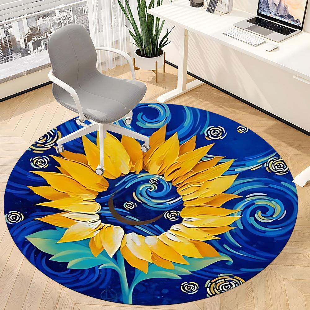 1pc Sunflower Artwork Chair Carpet for Office, Non slip, Soft and Durable Office Rug