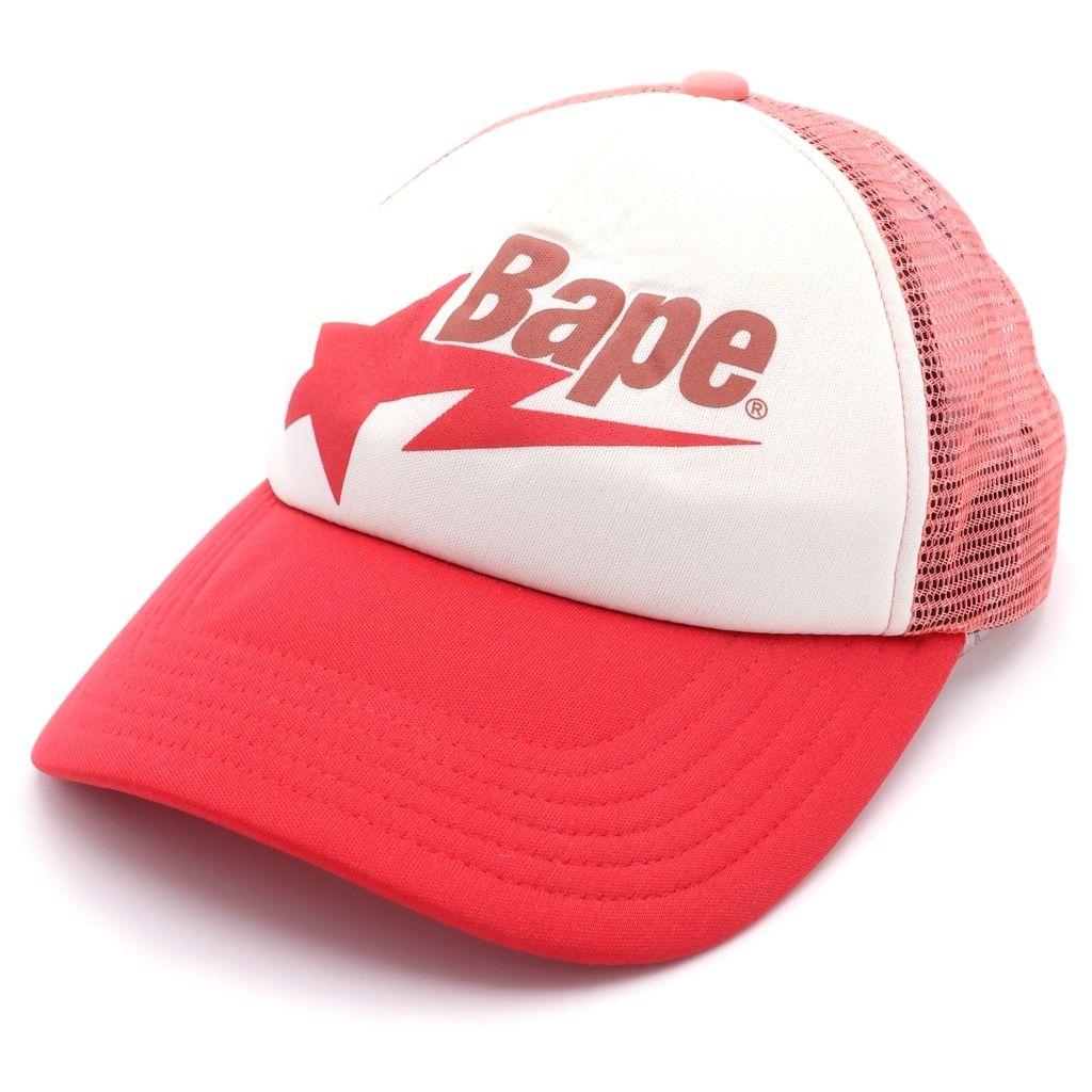 Used A BATHING APE BAPE STA MESH CAP Bape Star Front Logo 6 Panel Mesh Cap Hat Red 001CPL301006M