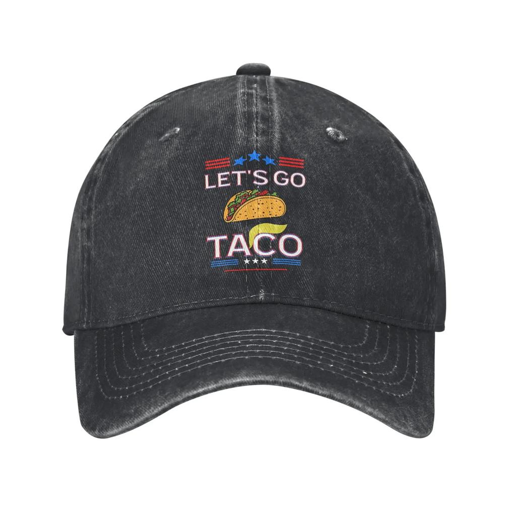 Let's Go Taco Baseballkappen Vintage Used Denim Gewaschen Sonnenschirm Unisex Stil Outdoor Alle Jahreszeiten Reise Geschenk Kappen Hut