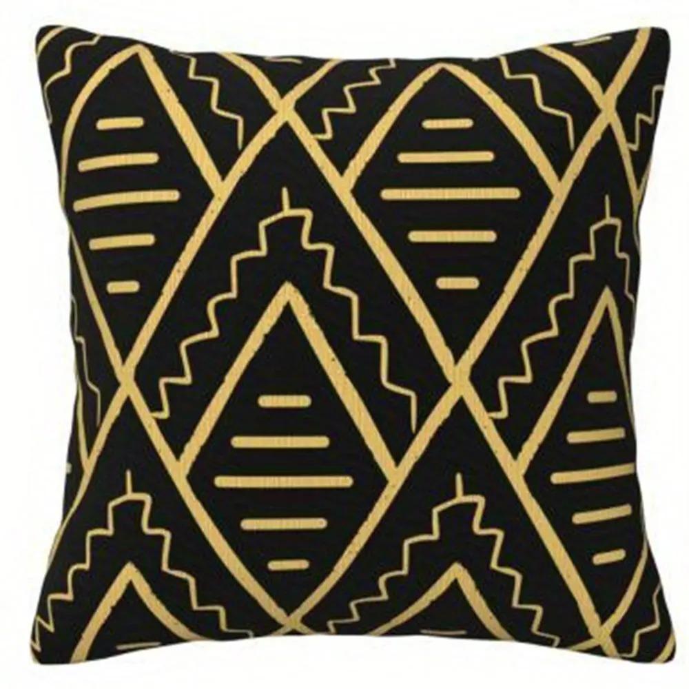 Home Decor Geometric Pattern Black & Gold Pillow Covers Pattern Cushion Cover Suitable for Sofa Bedroom Car Pillow Cover