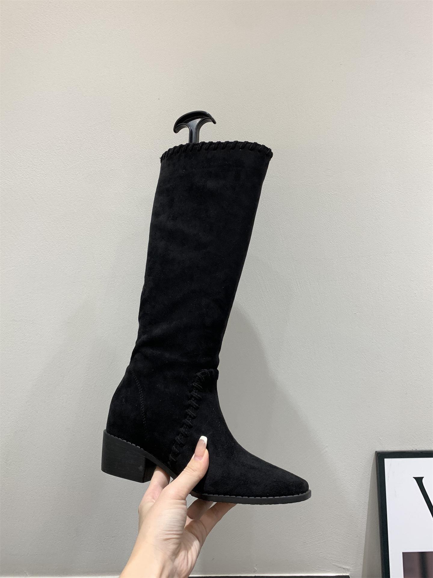 

Niche High Heel Brown Boots Women s Boots 2025 Autumn and Winter Suede Skinny Boots Square Western Medium Boots 35