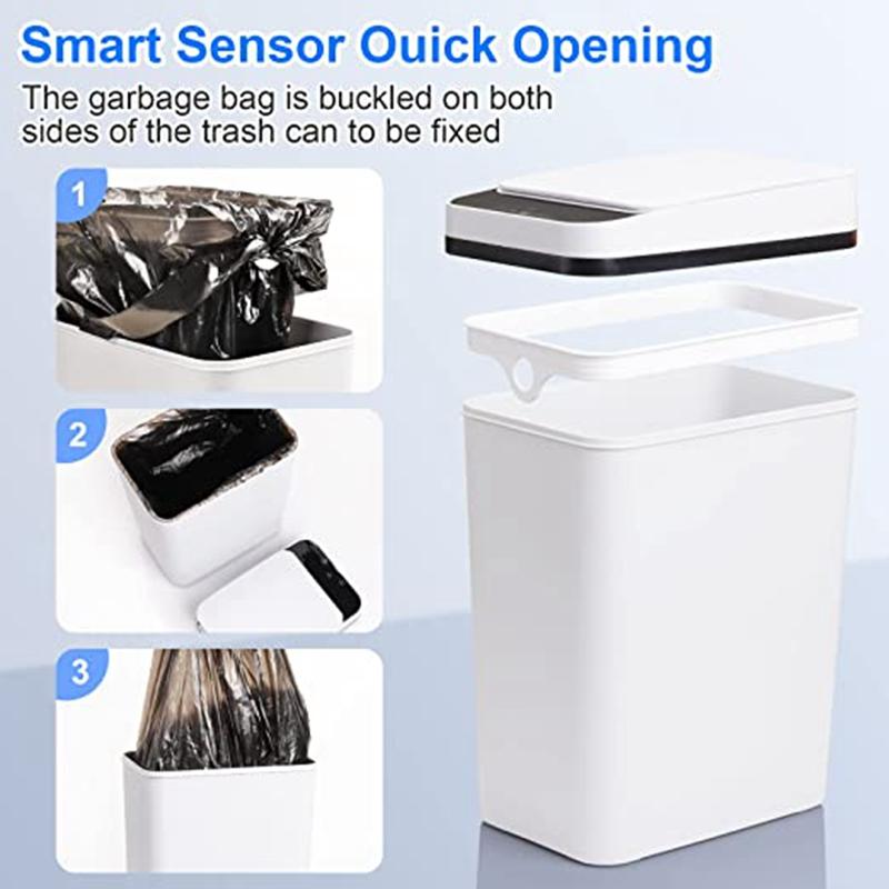 Bathroom Smart Sensor Trash Can 12L Waterproof Induction Waste Bin Electric Touch Wastebasket for Kitchen Bedroom Garbage