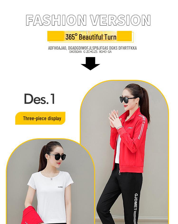 Damenmode Baumwolle Elastisch Sportbekleidung Set - Sweatshirt, Hose, T-Shirt für Frühling/Herbst Freizeit- & Tanzbekleidung