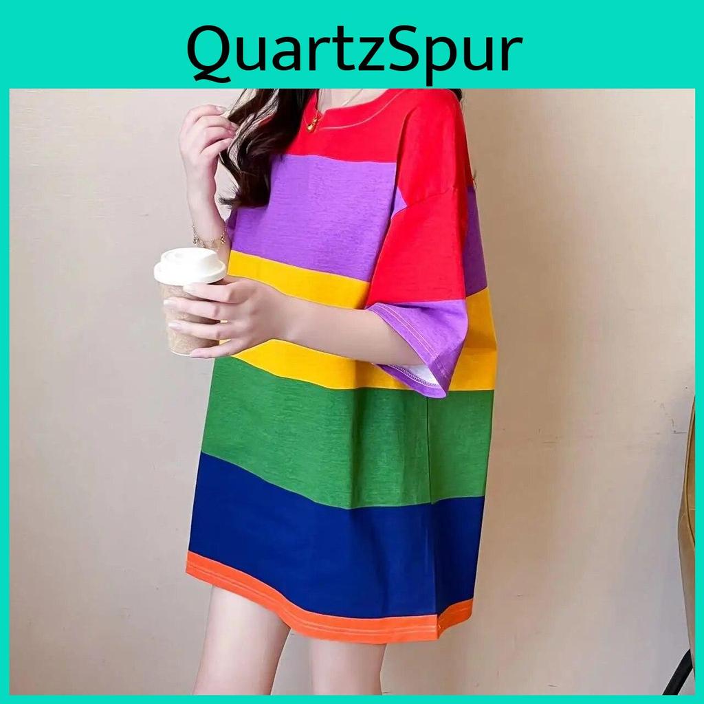 Oversized Tshirt Korean Summer Women Style Rainbow Stripes Graphic Tops Long T Shirt Harajuku Clothes Woman Tshirts Streetwear