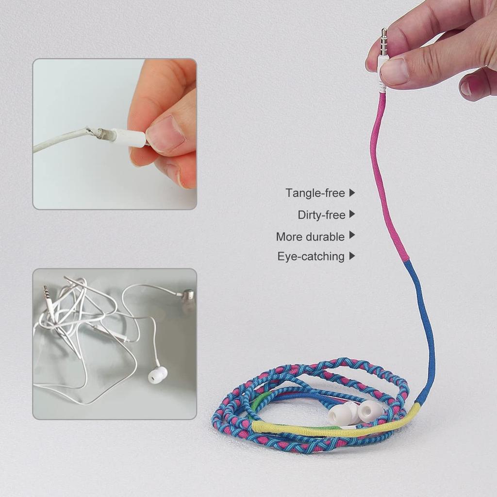 URIZONS Colored Knitted Yarn 3.5mm Wired Earphones - Wired In-Ear Earphones, Retractable, Dirt-Resistant, 3.5mm Round Hole for Kids and