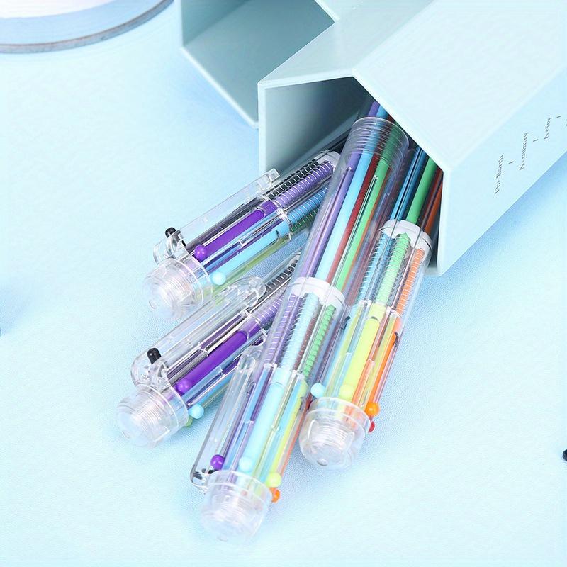Back To School Season 10pcs Creative Transparent 6-color Ballpoint Pen Cute Student Stationery Multi-color Pen Oil Pen Color Ballpoint Pen