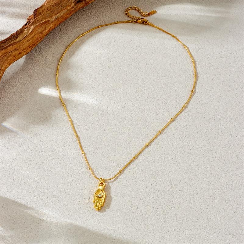 Goldene Hamsa Nazar Anhänger Halskette mit Perlen Schlangen Kette