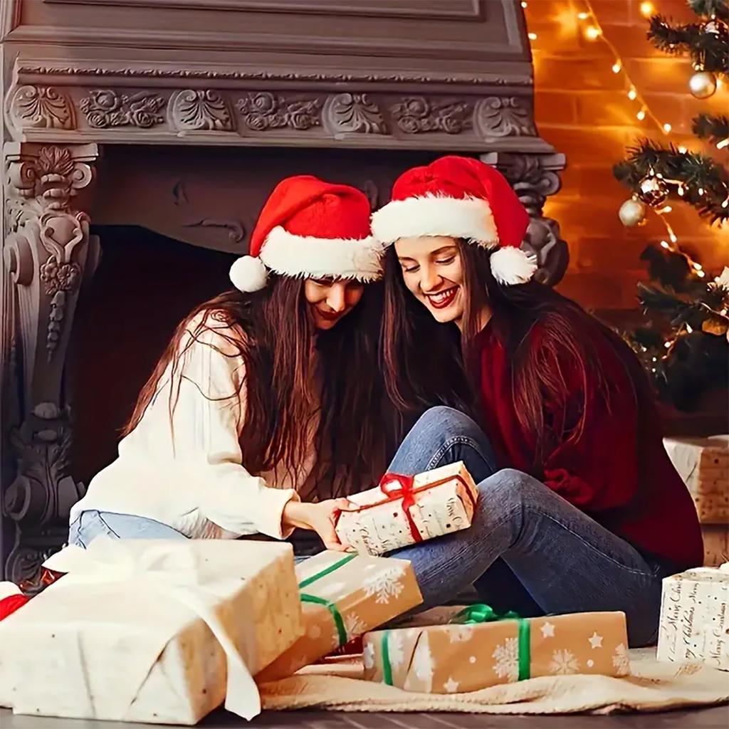 1pc-Christmas Decorative Products Santa Claus Hat Christmas Long Plush Thickened Red Gift Hat Adult Children Plush Christmas Hat