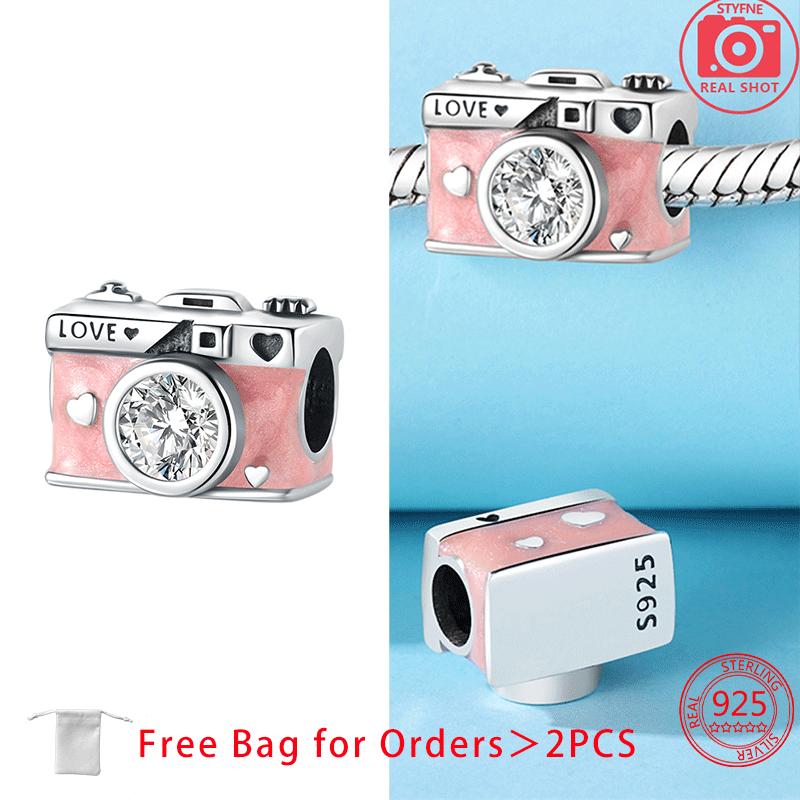 Original Copper Suitcase Pink Camera Plane Paris Tower Charms Beads Pendant Fit Diy Women Bracelet Jewelry Delicate Gifts