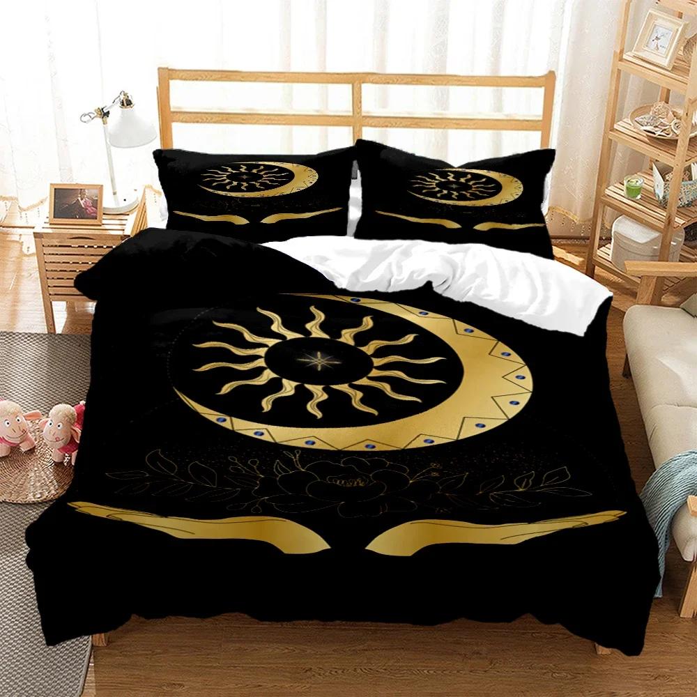 Astrologie Magică Esoterică Imprimeu Auriu Set Trei Piese Articol de Pat Măsură Fashion pentru Copii sau Adulți pentru Paturi Huse de Plapumă Fețe de Pernă