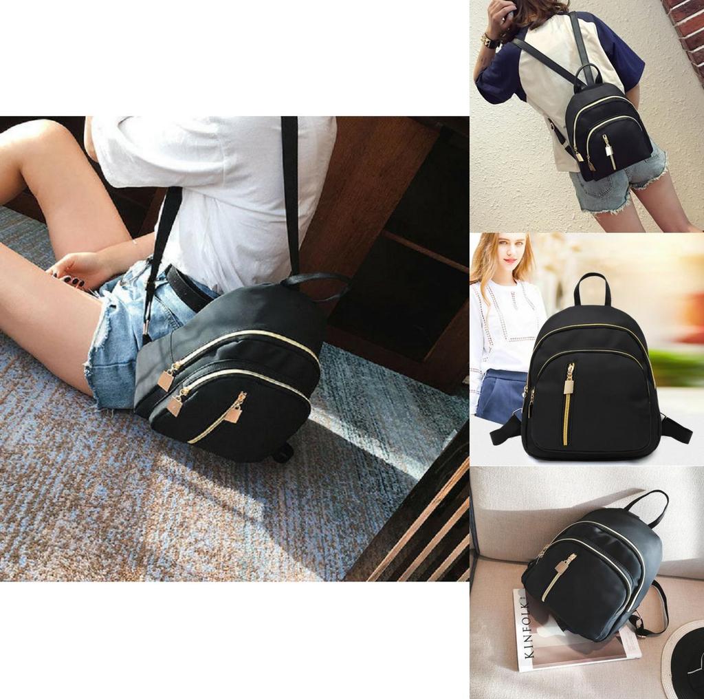 Stylish Women's Urban Chic Nylon Backpack Black Waterproof Lightweight Design