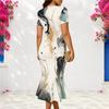 Women Plus Size V Neck Short Sleeve Printed Fitted Fishtail Dress