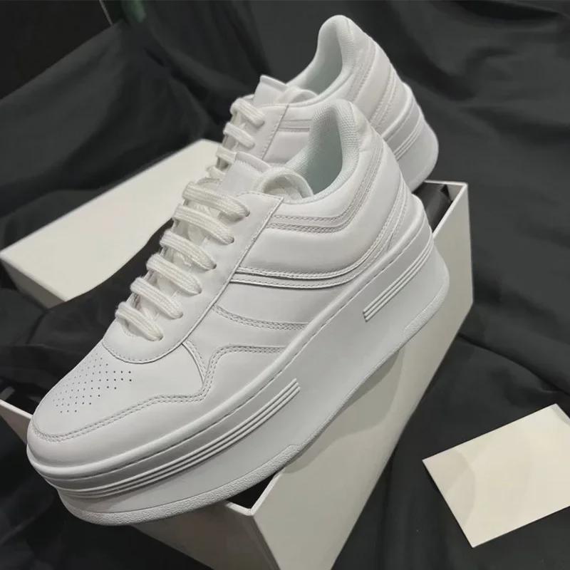 

Arc de Triomphe Women s White Thick-Soled Retro Sneakers - Comfortable, Versatile, Height-Enhancing, Breathable Leather Casual Shoes 37 чёрный