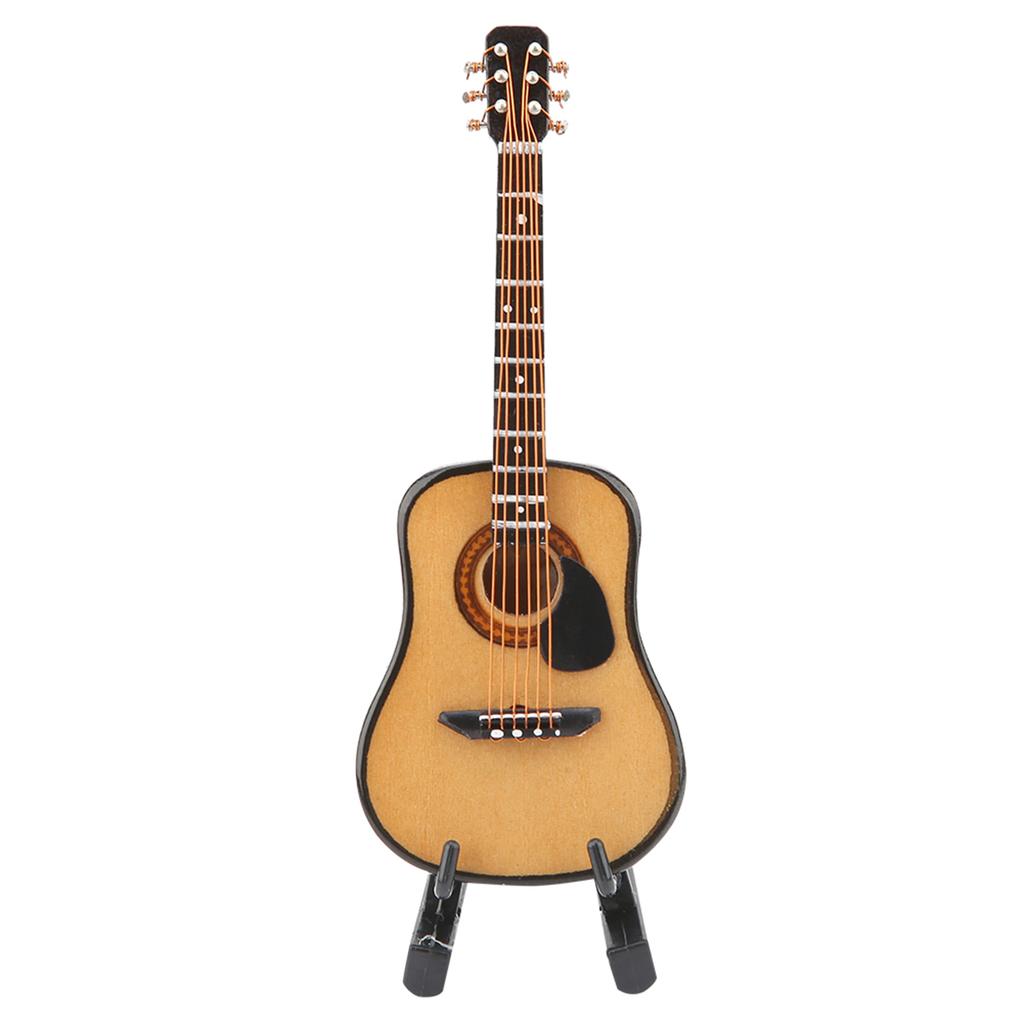 10cm 16cm Miniature Guitar Model Display Wooden Musical Instrument Ornaments Craft with Stand Case Home Desktop Decoration