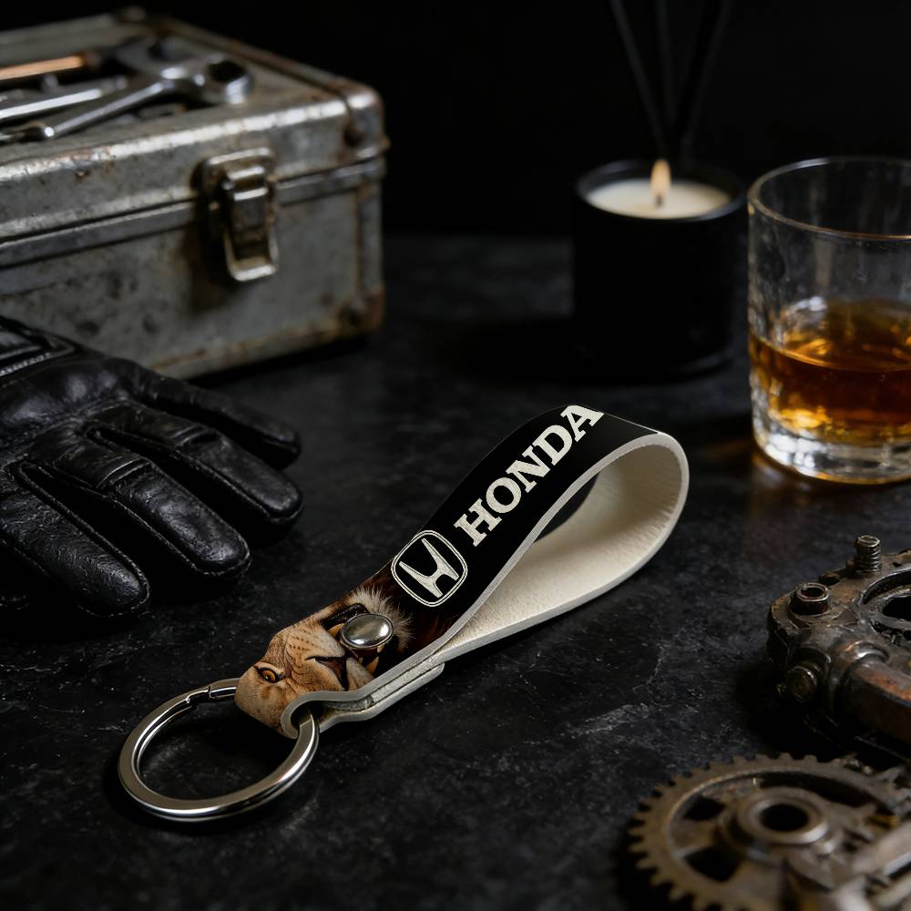For Honda PU Leather Motorcycle Keychain Universal Motorbike Key Ring Holder For Riders Men Gift KC3