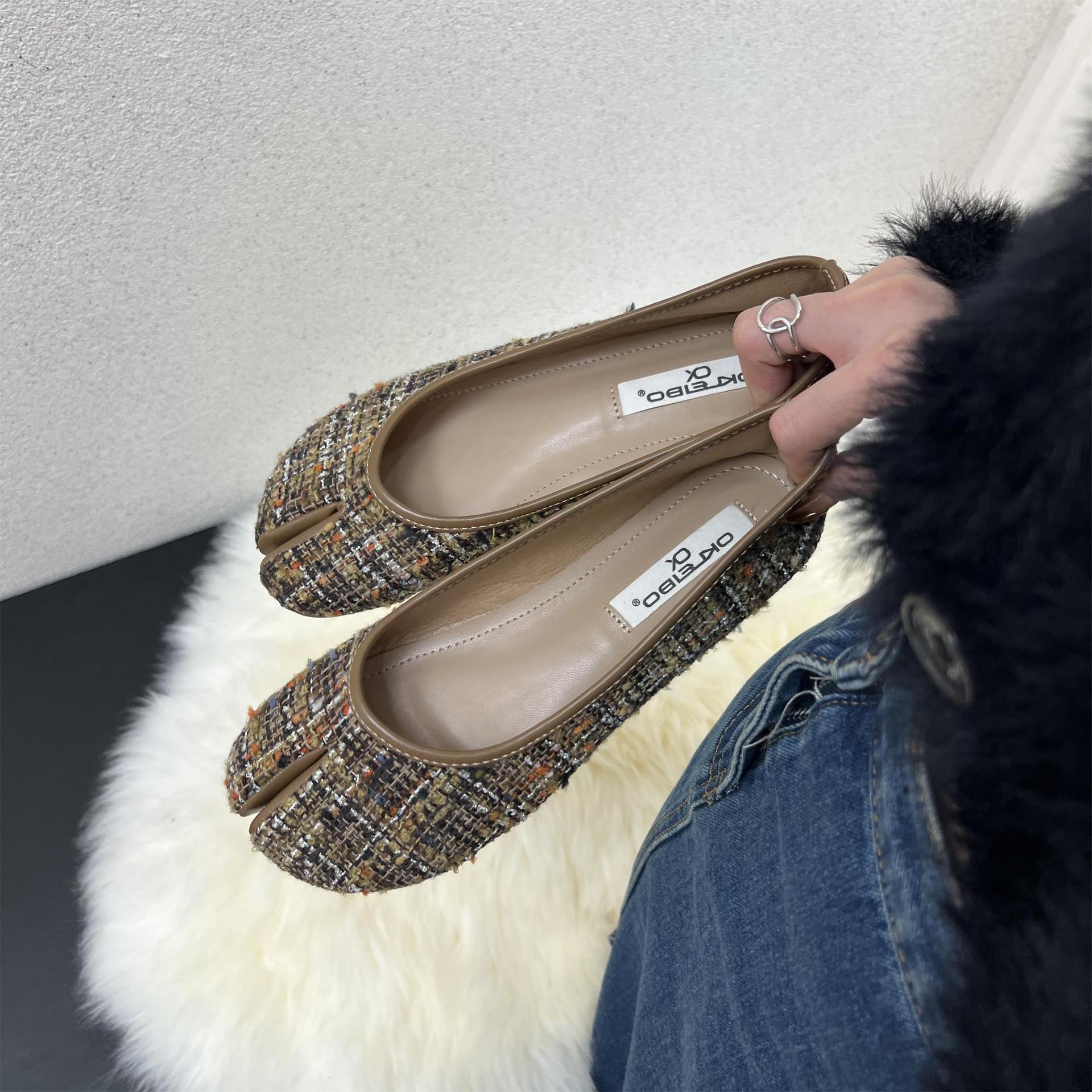 4 цвета женские туфли из клетчатой ткани в полоску Tabi Ninja Flats женские мокасины — фото 3