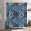 Blue Boho Mandala Bath Shower Curtain Floral Pattern Decorative Rug Mat for Bathroom Polyester Fabric with Hook Loop Holder Ring