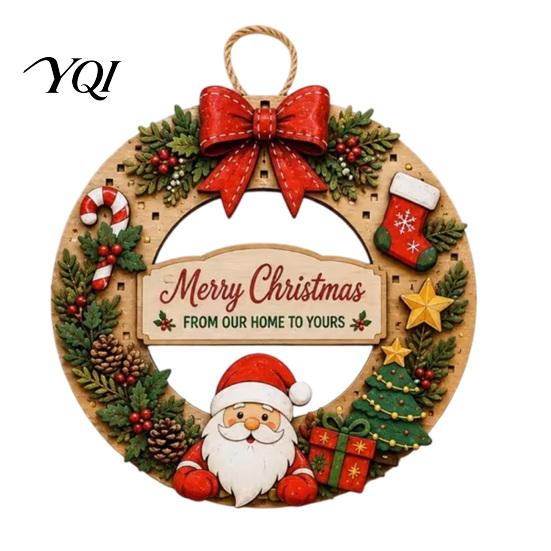 Christmas Party Wall Accents Interchangeable Wooden Wreath, 12 Pcs Front Door Plaque, DIY Decorative Wreath for Entrance Handmade Pattern Hanging