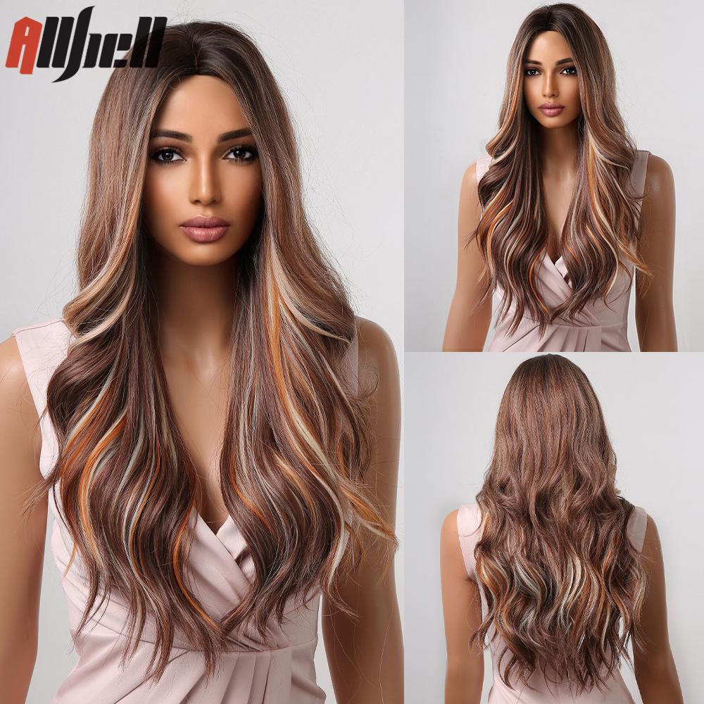 Long Wave Synthetic Wigs With Black Bangs Body Wavy Natural Black Hair Wig Heat Resistant for Women Daily Halloween Cosplay Use