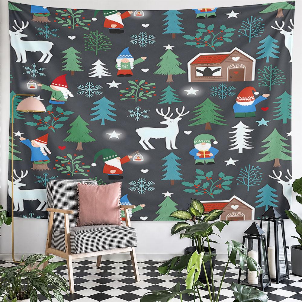 "Winter Gnomes and Woodland Scene" Pattern Wall Hanging Tapestry Decorative Tapestry Home Decor for Bedroom and Living Room