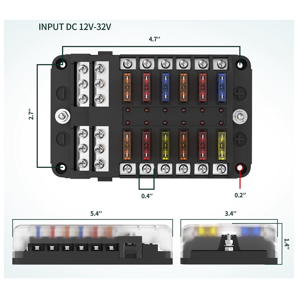 Jppium New 12-Way Automotive Fuse Box, Automotive Modification and Installation, Automotive and Marine Safe Fuse Integration Box