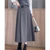 High Chic Gray Skirt Pleated Waist Slimming Midi Length Elegant Long Skirt For Ladies