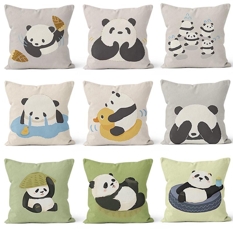 "Cute Panda Riding Rubber Duck Throw Pillow Cover"