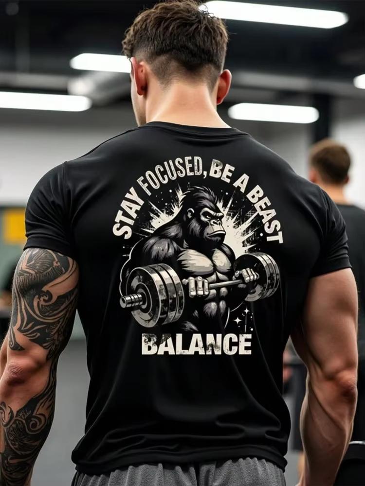 2026 Gym Gorilla Stay Focused Be A Beast Tshirt Unisex Fitness Bodybuilding Graphic Tee Workout Training Short Sleeve Casual Top