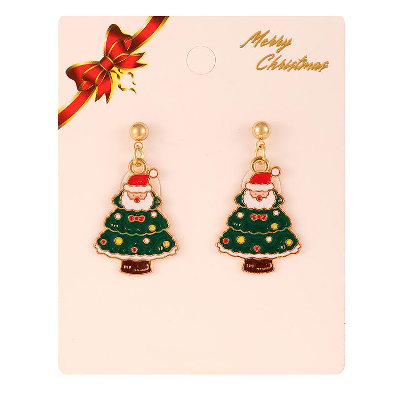 European & American Style Christmas Tree & Santa Claus Alloy Stud Earrings with Snowflake Design