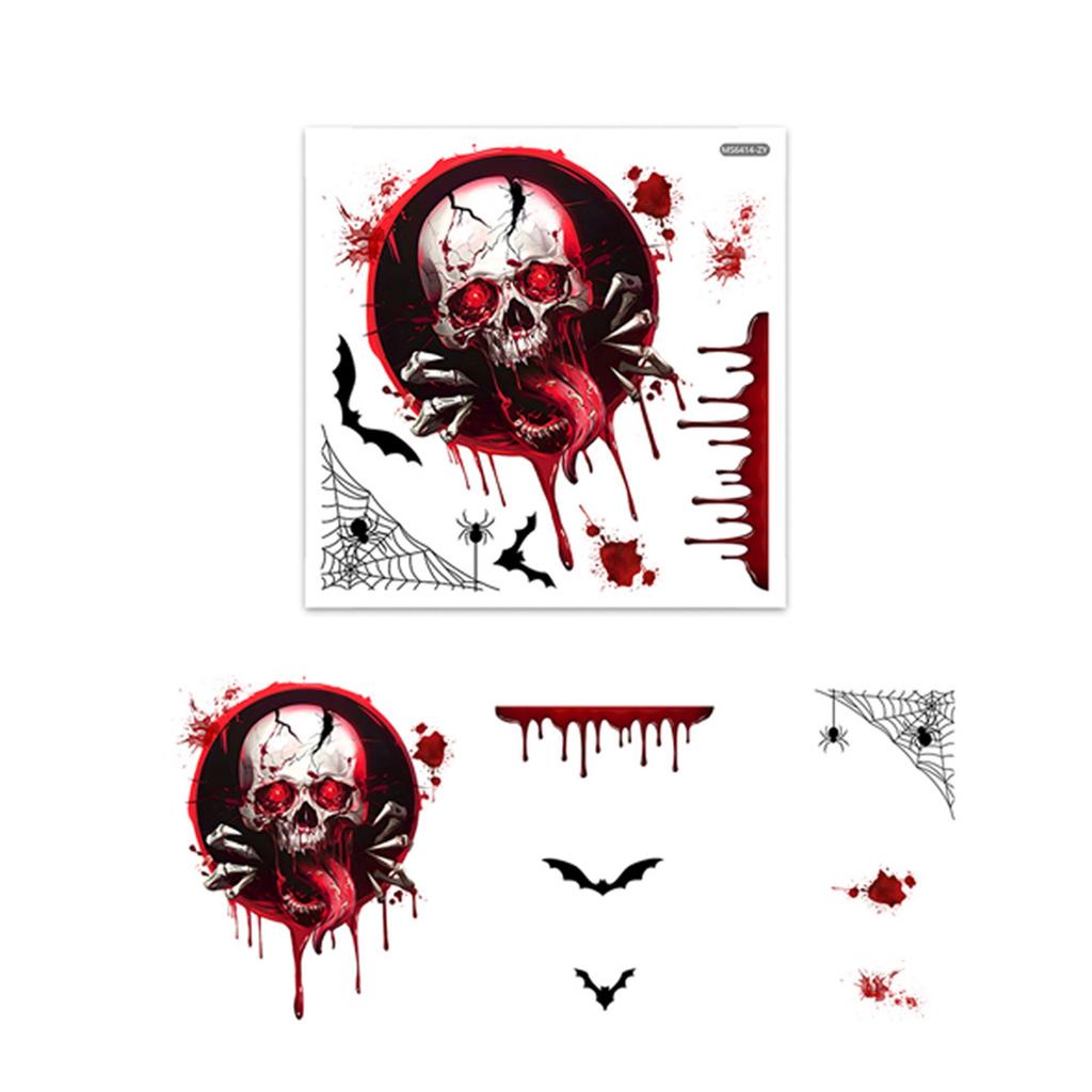 Spooky Halloween Decorations Set Self-Adhesive Skull Bat Wall Stickers for Bathroom Waterproof and Removable Toilet Seat Lid