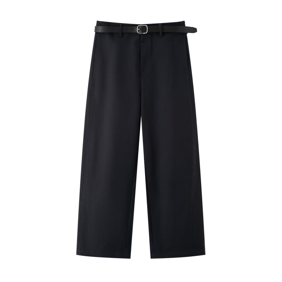 In Stock: Elegant Spring 2026 Slimming Straight-Leg Casual Pants with Belt Small темно-синий
