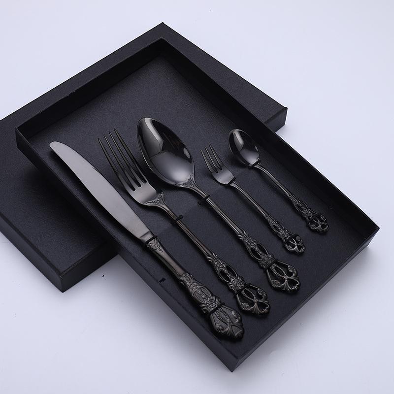

5pcs Cutlery Set Gold Dinnerware Stainless Steel Royal Spoon Forks Knives Kitchen Western Dinner Silverware Tableware Gift чорний