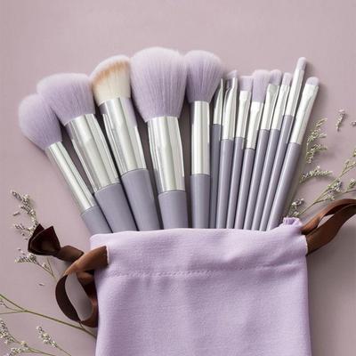 Makeup Brush Set 13 Pieces Cosmetics Soft Beauty Powder Eyeshadow Foundation Blush Concealer Blending, 04 Purple-with Bag, 1 Piece