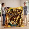 Golden Armor-like Creature with Sharp Edges, Glowing Stars, and Swirls. for All Seasons Blanket Lunch Break Throw Gift