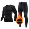 Men's Winter Fleece-Lined Warm Compression Suit for Sports and Outdoor Training