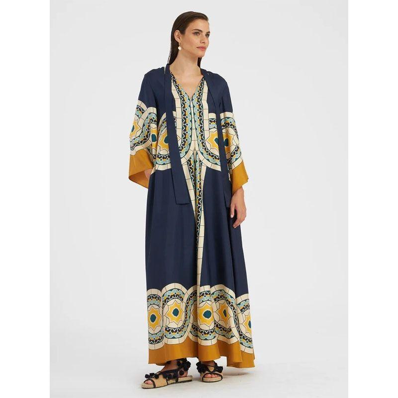 Middle East Independent Station Amazon European and American New Summer Print Three-Quarter Sleeve Stand Collar Double-sided Wear Jumpsuit DRESS