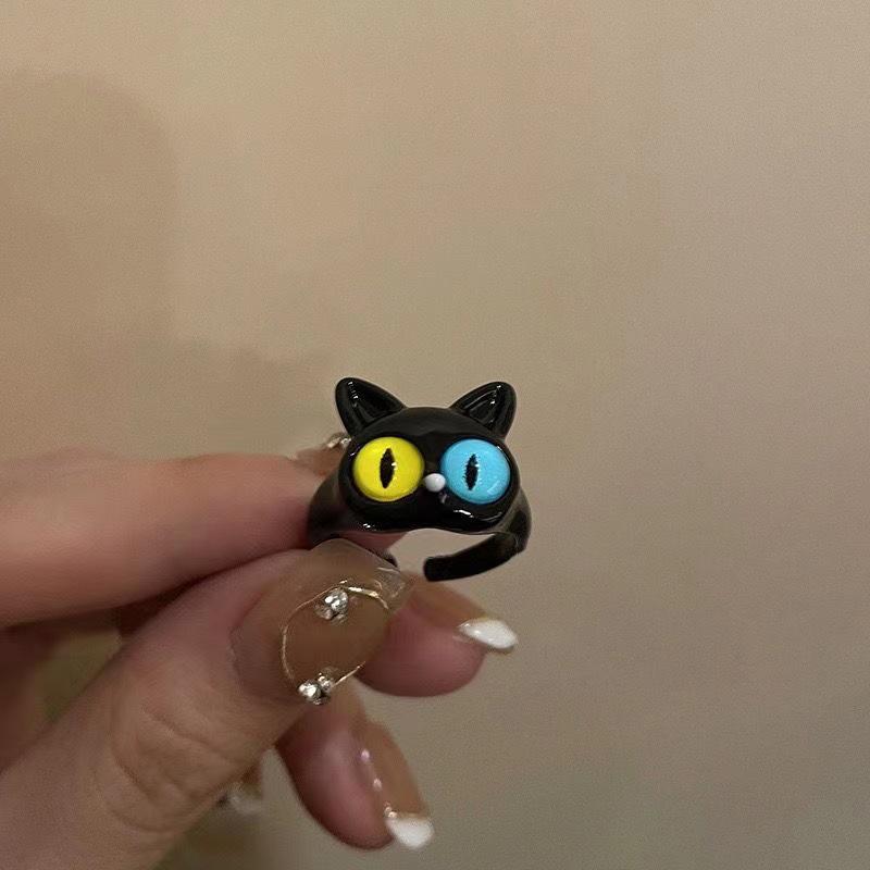Black Cat Monster Ring - Cute Cartoon Jewelry for Couples