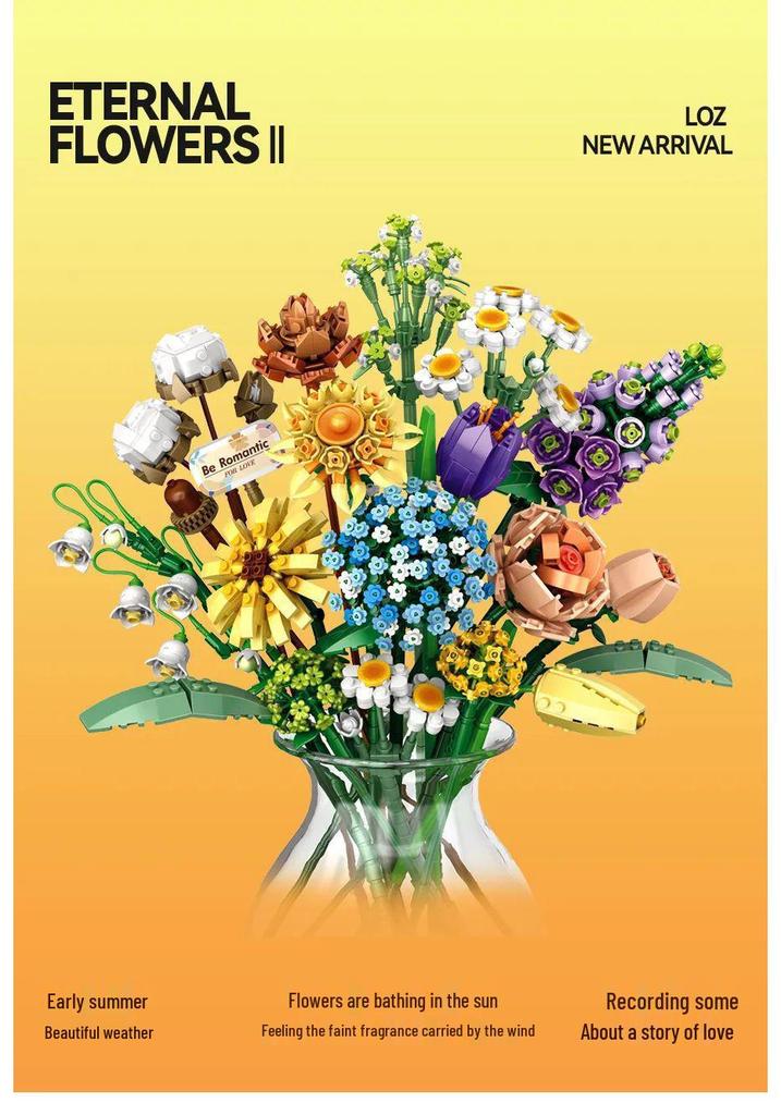 LOZ DIY Building Blocks Flower Bouquet - Tulip & Rose: Ideal Birthday Gift or Home Decor.