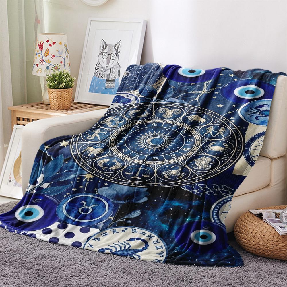 1Pc Constellations Print Flannel Blanket, High Quality Comfortable for All Seasons, Home Decor, Warmth and Comfort, Perfect for Christmas Gifts W147