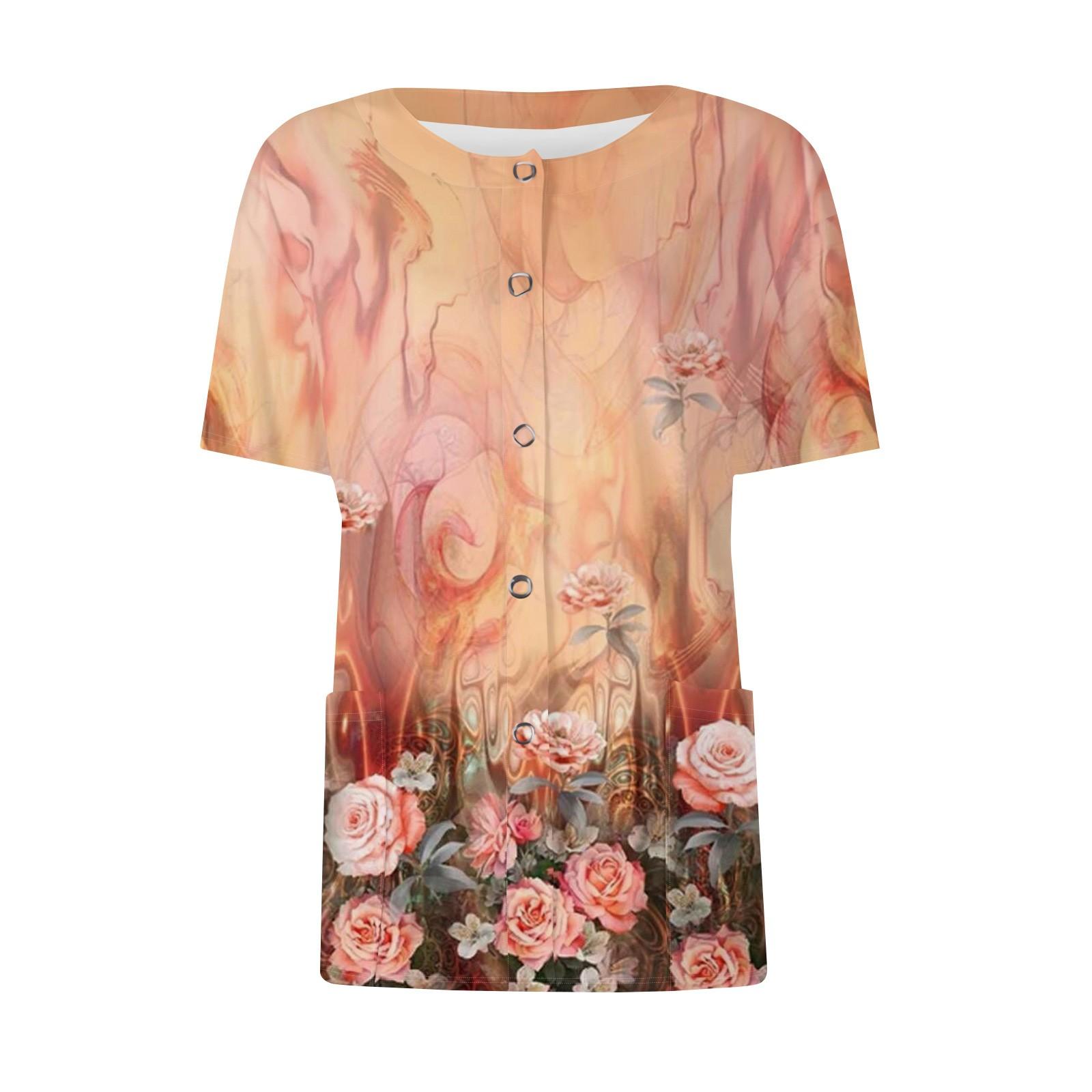 

Женские карманы с короткими рукавами и рисунком, воротник-стойка с рабочим принтом, однобортная защитная одежда, куртка-кардиган, топ XL оранжевый