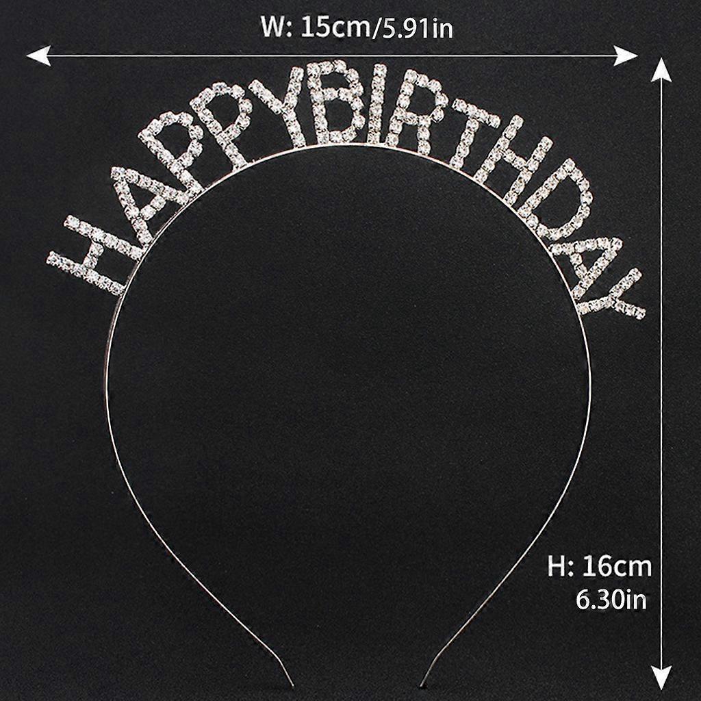 Happy Birthday Headband for Rhinestone Letter Headwear Birthday Tiara Hair Band Shiny Crystal Headpiece Party Supplies  Lake blue