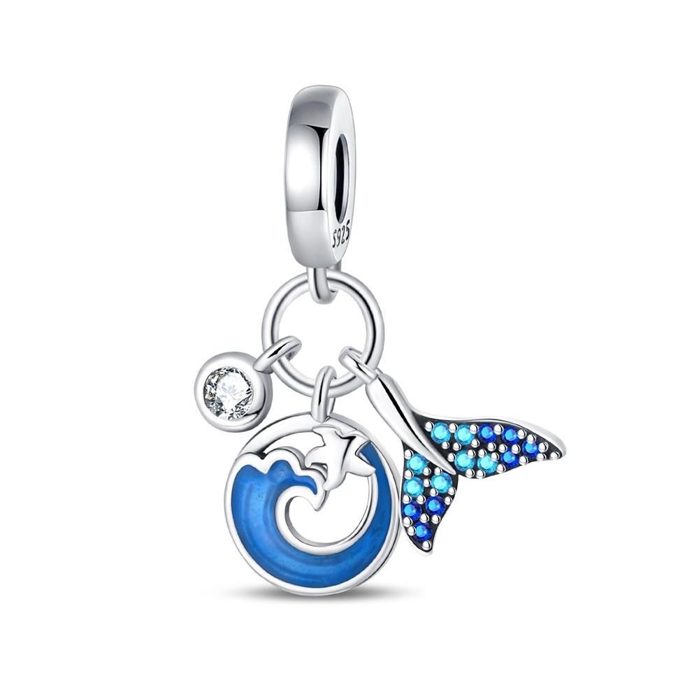 New 925 Sterling copper Summer Blue Ocean Turtle Starfish Dolphin Dangle Charms Fit Original Bracelet Necklace Zircon