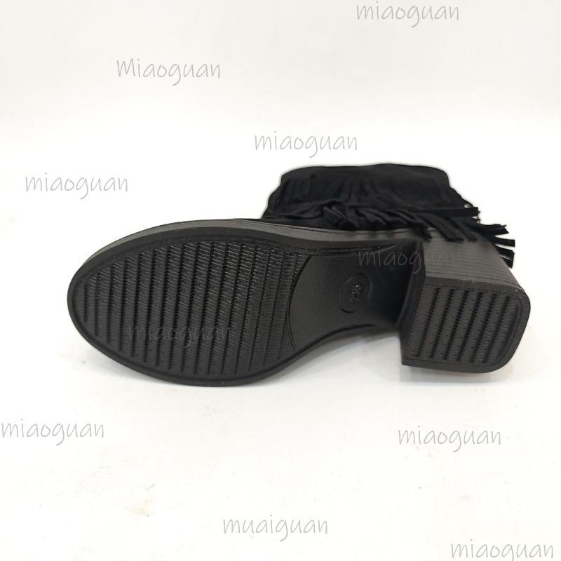 Sexy Suede Black Tassels Riding Boots Women 2025 Winter Side Zipper High Heel Western Cowboy Boots Bota Feminina Size35