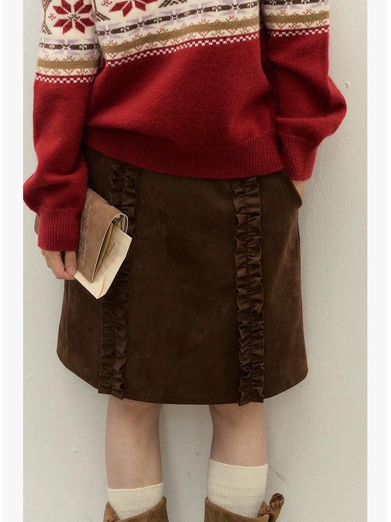 Retro Suede Mid-Length Skirt: Autumn/Winter Versatile Straight Tube Skirt Large шоколадный коричневый