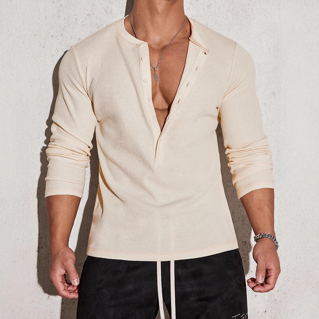 Men S European Size Long Sleeve V Neck Polo Shirt Casual Autumn S