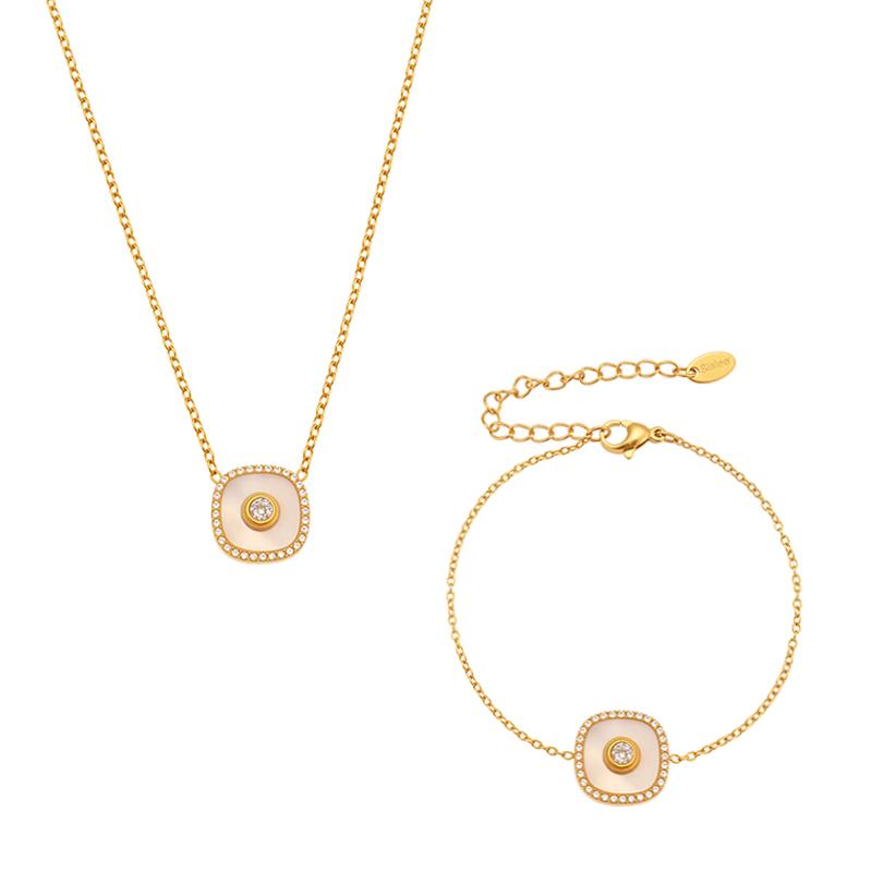 Delikatny Naszyjnik z Wisiorkiem w Kształcie Kwiatka Pasująca Bransoletka ze Stali Nierdzewnej Pozłacana 18k Łańcuszek z Ogniw Naszyjniki Bransoletki Zestaw Dla Kobiet