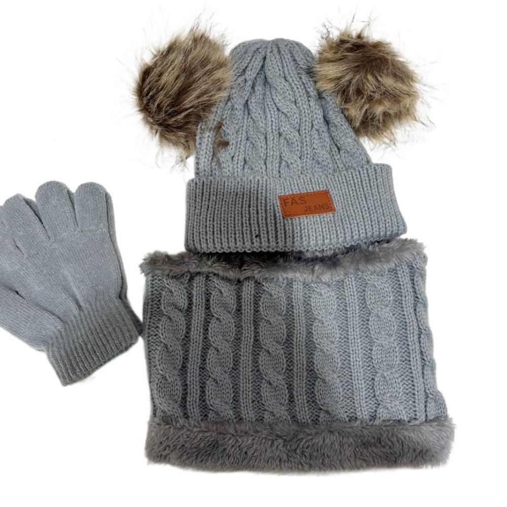 

Windproof Toddler Bonnet Warm Thicken Winter Hat Scarf Gloves Baby Hat Scarf Gloves Set Christmas серый