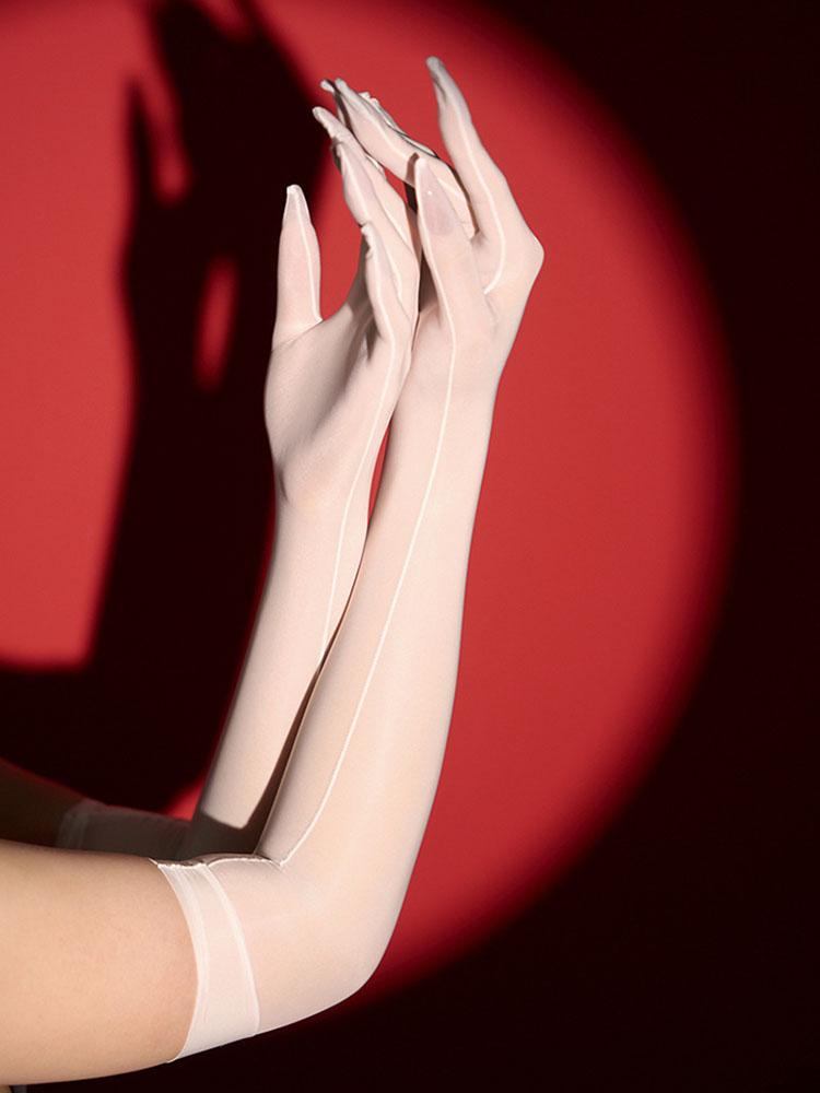 Women 51cm Sexy Smooth Oil Glossy Gloves Thin Sheer Seamless Mittens High Stretch Tight Stocking Gloves Underwear Accessories